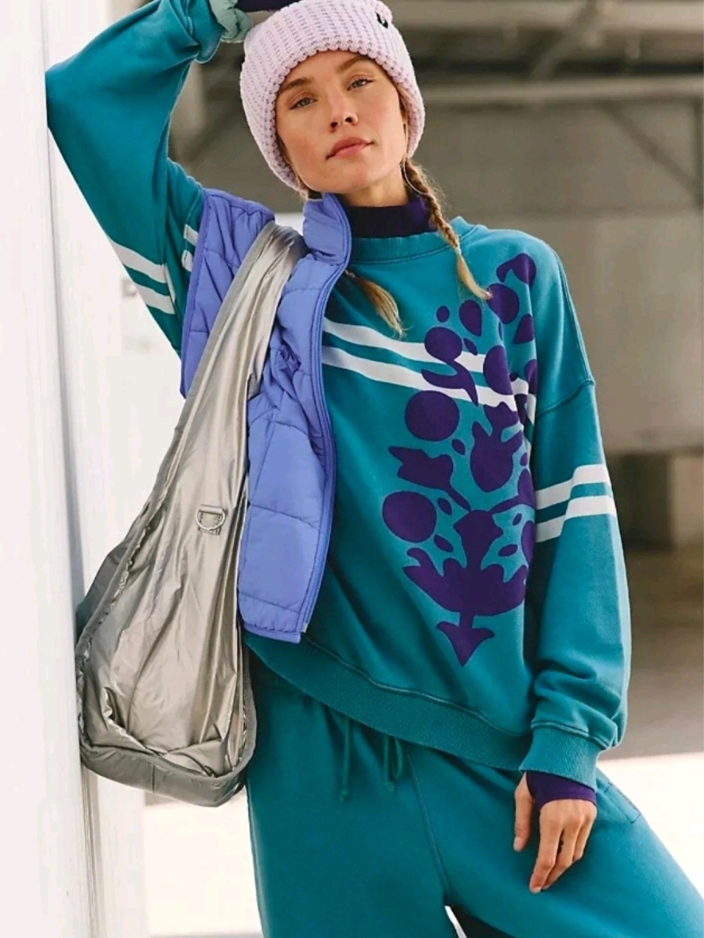 Free People Movement All Star Pullover in Midnight Jade, Large Buti Graphic